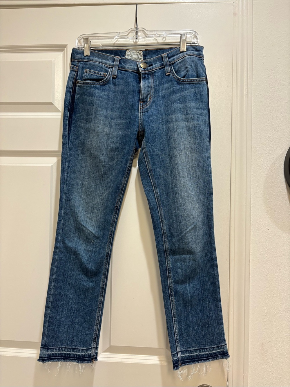 Current/Elliott Blue Cropped Straight-Leg Jeans